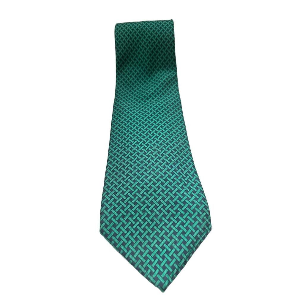 Burberrys Of London Tie Mens One Size Green Blue Geometric Pattern Silk Italy